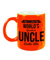 Oom cadeau mok-beker neon oranje Worlds Greatest uncle