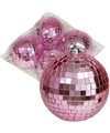 Othmar Decorations disco kerstballen 4x roze 8 cm kunststof