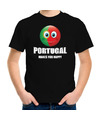 Portugal makes you happy landen-vakantie shirt zwart voor kinderen met emoticon