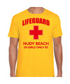 Reddingsbrigade-lifeguard Nudy Beach girls only t-shirt geel-voor bedrukking heren