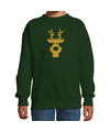 Rendier hoofd Kerstsweater-Kersttrui groen voor kinderen met gouden glitter bedrukking