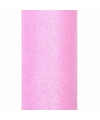 Rollen roze tule stof met glitters 15 cm breed x 900 cm lang