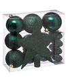 Set van 17x stuks kunststof kerstballen met ster piek emerald groen