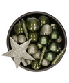 Set van 33x stuks kunststof kerstballen met ster piek mos groen mix