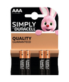 Set van 4x Duracell AAA Simply alkaline batterijen LR03 MN2400 1.5 V