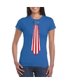 Shirt met Amerika stropdas blauw dames