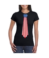 Shirt met Amerika stropdas zwart dames