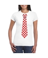 Shirt met rood-witte Brabant stropdas wit dames