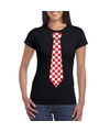 Shirt met rood-witte Brabant stropdas zwart dames