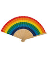 Spaanse hand waaier Pride-Regenboog thema kleuren bamboe-papier 21 cm