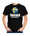 Sweden makes you happy landen-vakantie shirt zwart voor kinderen met emoticon