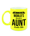 Tante cadeau mok-beker neon geel Worlds Greatest aunt