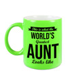 Tante cadeau mok-beker neon groen Worlds Greatest aunt