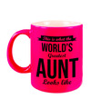 Tante cadeau mok-beker neon roze Worlds Greatest aunt