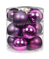 Tube met 12 paarse kerstballen van glas 8 cm glans en mat