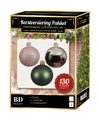 Zilveren-donkergroene-lichtroze kerstballen pakket 130-delig voor 180 cm boom