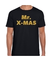 Zwart Kerst shirt-kerstkleding Mr X-mas gou glitterd op zwart heren