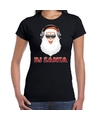 Zwart kerstshirt-kerstkleding DJ Santa met koptelefoon voor dames